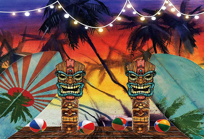 Mehofond Summer Surf Totem Backdrop For Photography Sun Light Coconut Tree Background Kids Holiday Birthday Party Studio Photo