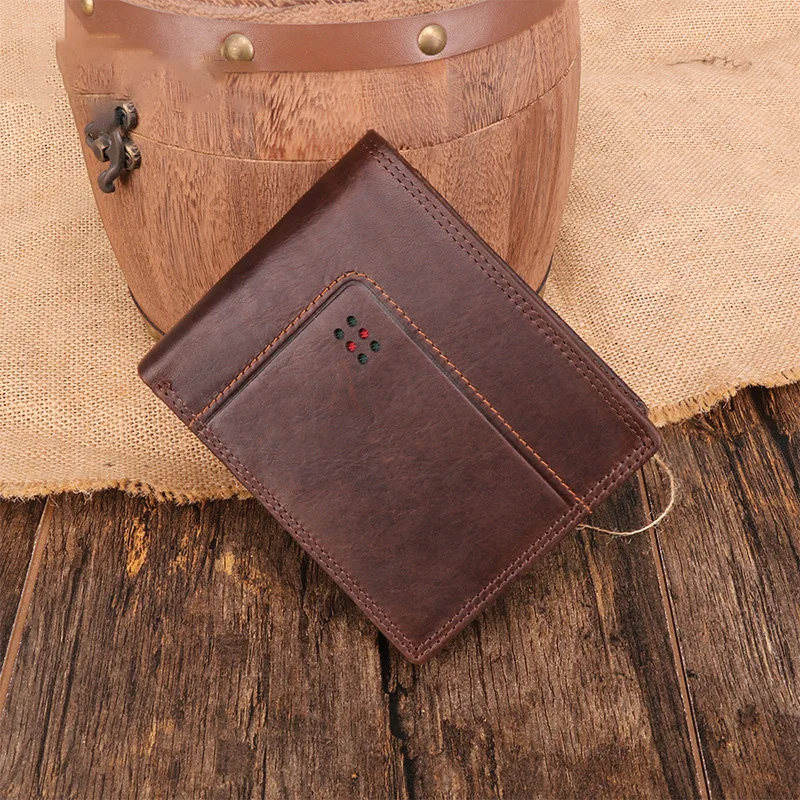 Men's Genuine Leather Wallet Crazy Horse Skin Business Retro Horizontal Wallet Male Slim Purse RFID Multi Card Man Purse Fashion