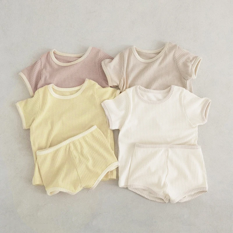 

Baby Short Sleeve Suits Summer Newborn T-shirt Shorts Clothes Set Infantil Cotton Pit Strip Thin Clothes for Boys and Girls