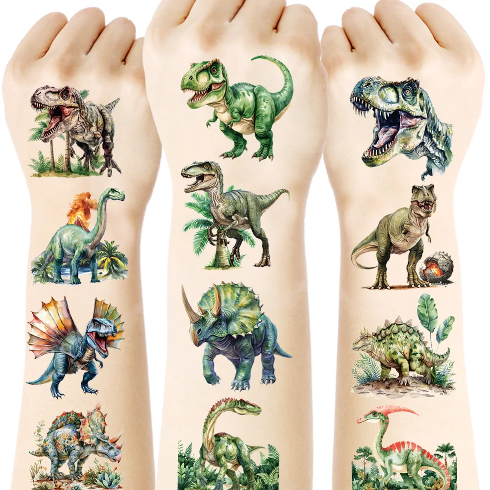 12 Sheets Dinosaurs Temporary Tattoos, Dinosaur Birthday Party Favors, Gifts, Jurassic Dinosaurs T-Rex Triceratops Pterosaur