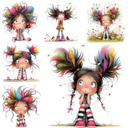 Quirky Girl Heat Transfer patches for clothing DIY A-Level Washable T-shirts Iron-on Thermal Stickers Cute Doll Patches Applique