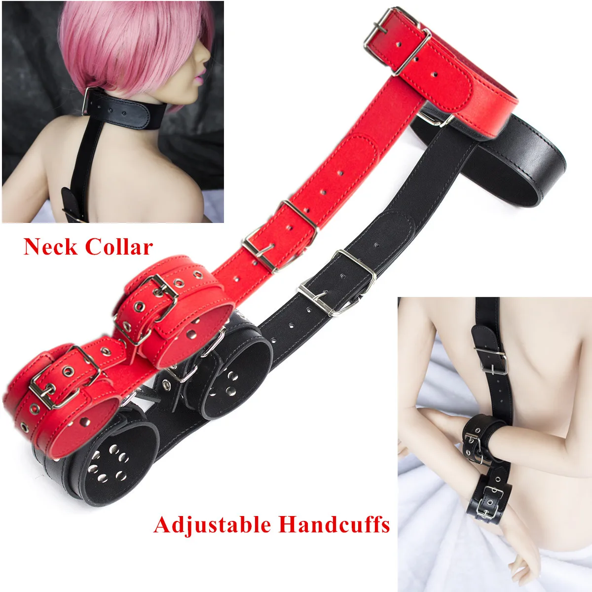 Sex Toys For Women Couples Erotic Handcuffs BDSM Neck to Wrist Bondage Restraints Adjustable Behind Back Cuffs Collar SM Tool