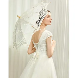 European Style Bridal Car Umbrella Shade Embroidered Cotton Umbrella Simple Wedding Umbrella Lace Embroidered Parasol