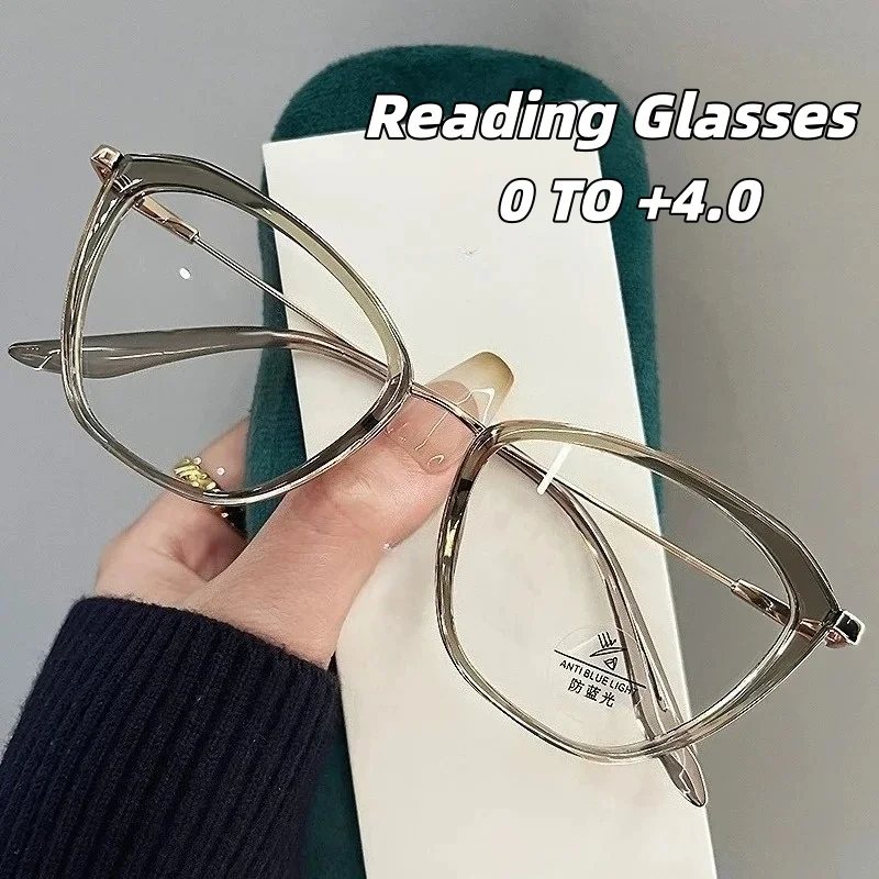 

Men's and Women's Oversized Cat-Eye Presbyopia Glasses Ultra-Lightweight Fashionable Blue Light Blocking Reading Glasses To +4.0