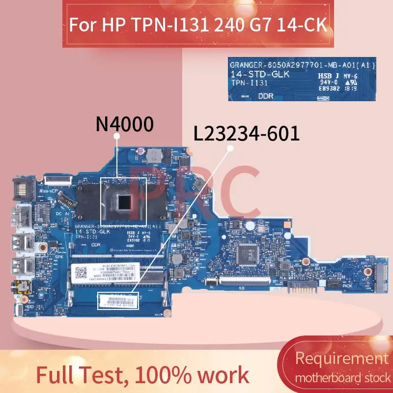 

For HP TPN-I131 240 G7 14-CK N4000 Laptop Motherboard L23234-601 6050A2977701 14-STD-GLK DDR4 Notebook Mainboard