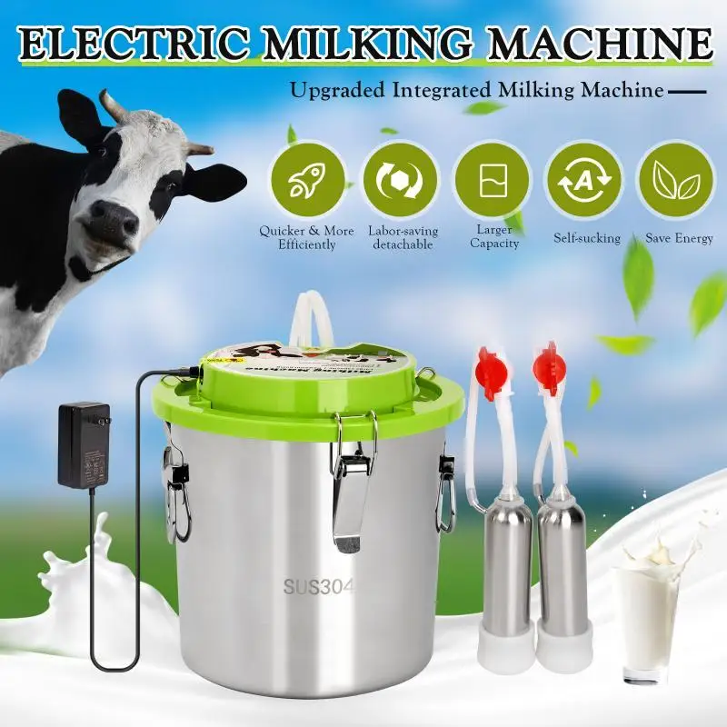 12L Cow Milking Machine Sheep Ewe Milking Pump Automatic Milking Farm Vacuum Pump Stainless Steel Milk Pail Breeding Equipment