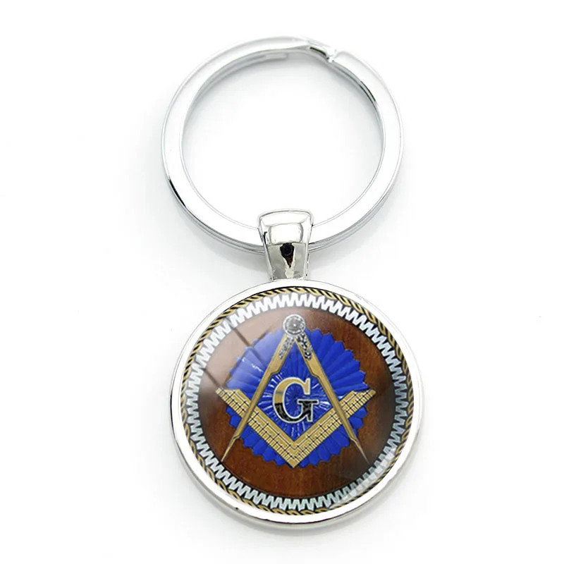 TAFREE Masonic Design Art Keychains Secret Society Freemasonry Round Glass Keyholders Cabochons Photos Vintage Jewelry MTV193