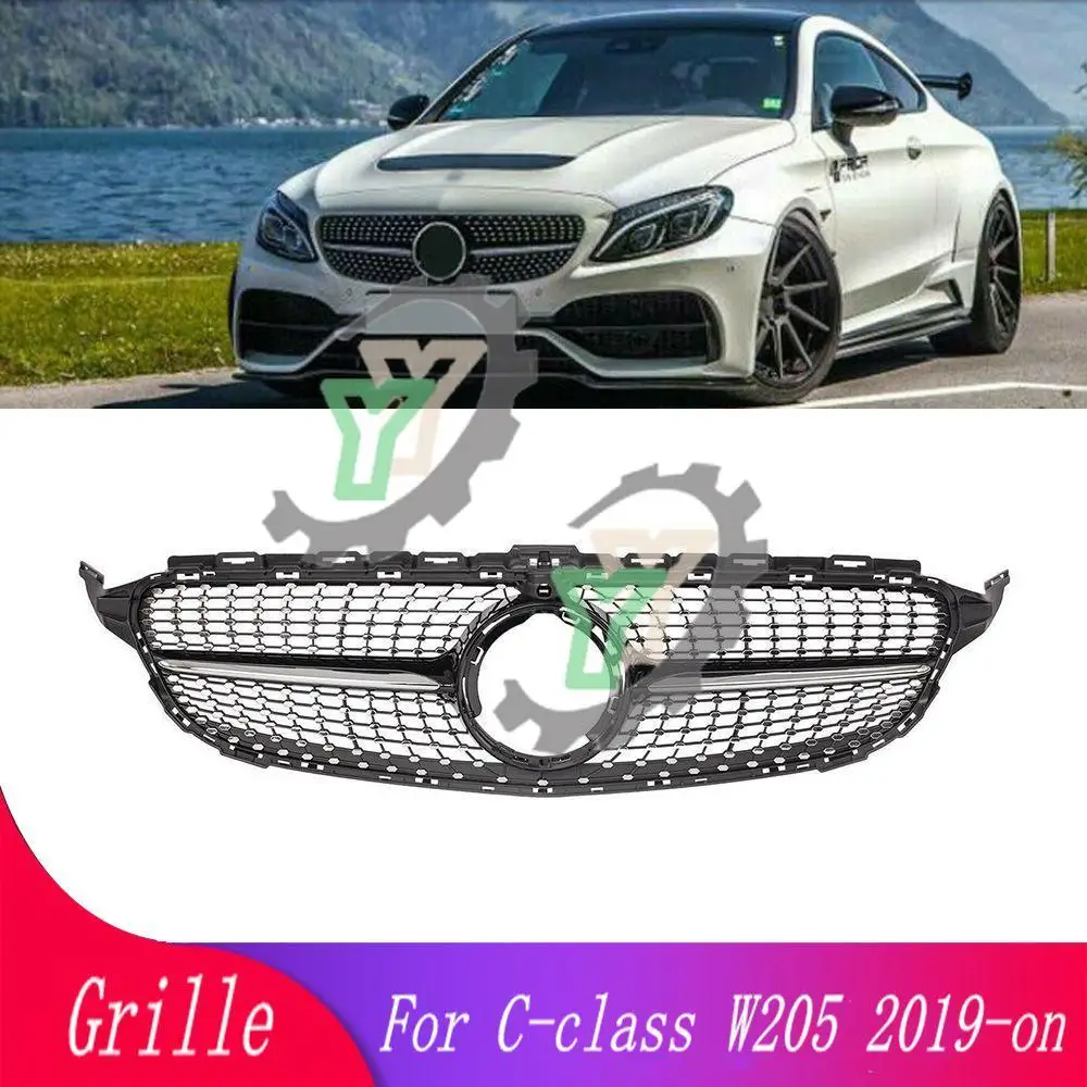 GT Diamond Front Bumper Grille For Mercedes Benz C Class W205 Grill C205 S205 2019-2021 C200 C260 C180 C250 C300 Coupe Tuning