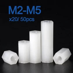 20/ 50pcs White Nylon Hex Standoff Spacer Female to Female M2 M2.5 M3 M4*L length 5~50mm