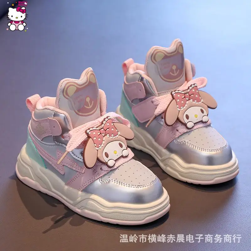 Sanrio menina minha melodia sapatos kuromi sapatos esportivos tubo médio fundo macio tênis de corrida dos desenhos animados moda confortável bonito anti-deslizamento