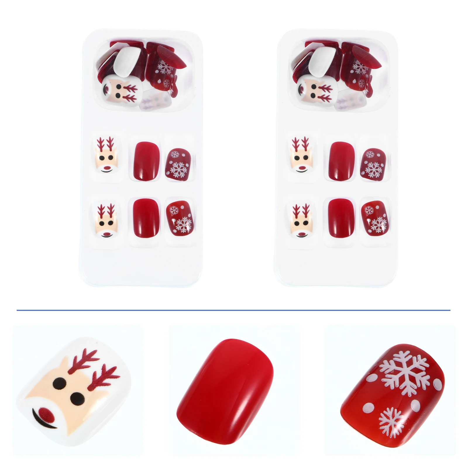 

48pcs Christmas Fake Nails Full Cover Press On False Nails Red Reindeer Nail Art Decor Xmas Artificial Manicure Tips Short Girls