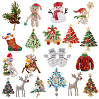 New Christmas Brooch Shiny Crystal Christmas New Year Accessory Pin Snowman, Elk, Christmas Tree Series Decoration Jewelry Gift