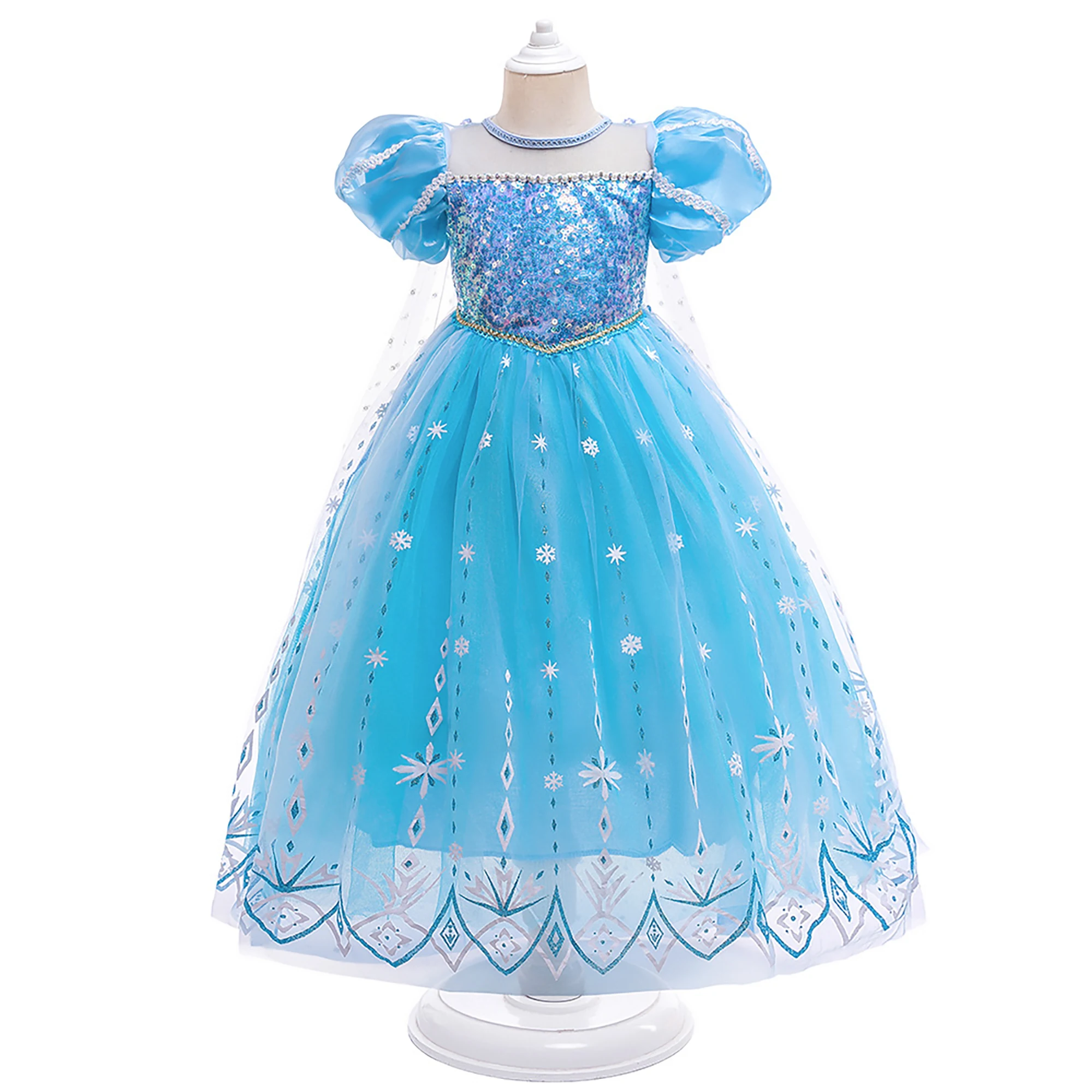 エルサ スパンコール チュール プリンセス ドレス 女の子用 - アナと雪の女王 コスプレ衣装 マント付き 子供の誕生日 ハロウィンに最適