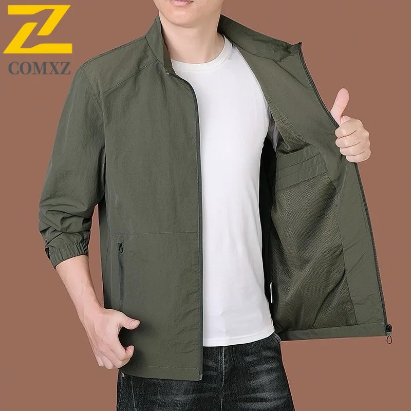 

COMXZ 2025 Мужская куртка, осенняя куртка для путешествий, рыбалки нахлыстом, отдыха, красивая ветровка с воротником-стойкой, куртки, легкая рабочая одежда, пальто