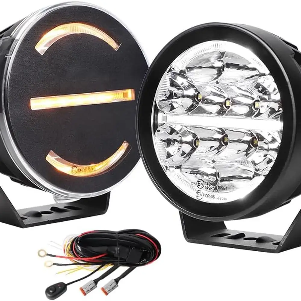 

5 Yellow DRL Offroad Lights, 120W Round Driving Beam, DT Plug Wiring Kit, Protective Covers, 5 Front Bumper Light for Pickup, UT