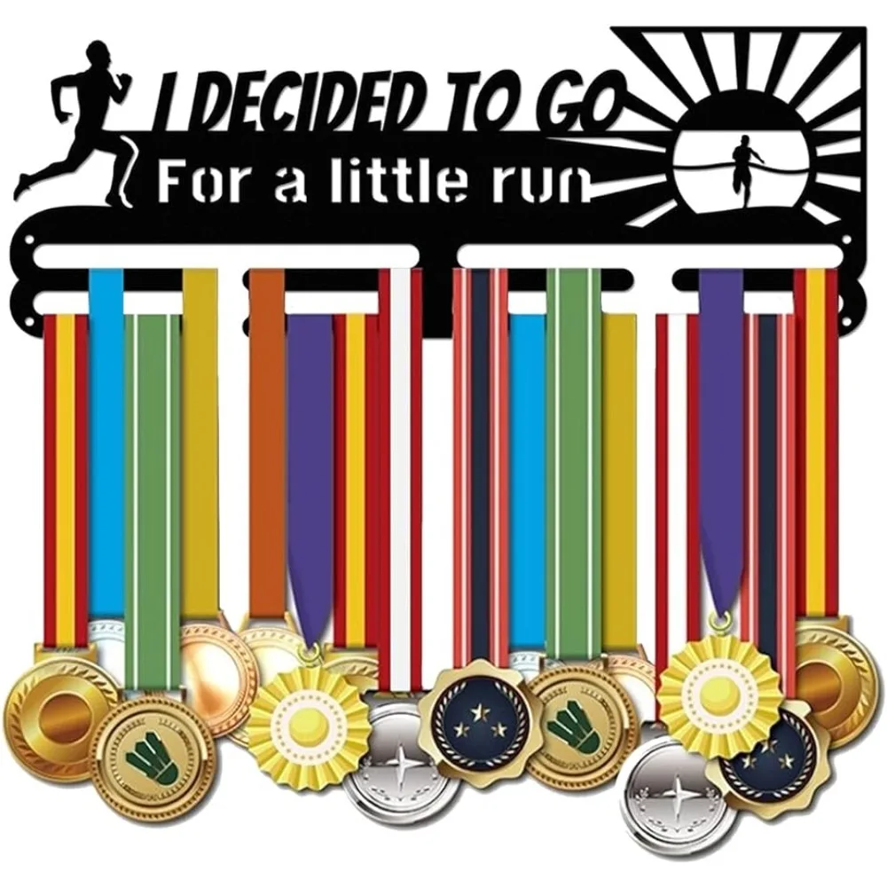 

Running Medal Hanger Display Iron Sports Medals Holder Racks Frame Motivating Word GO for Run Medal Hook for Over 60 Competition