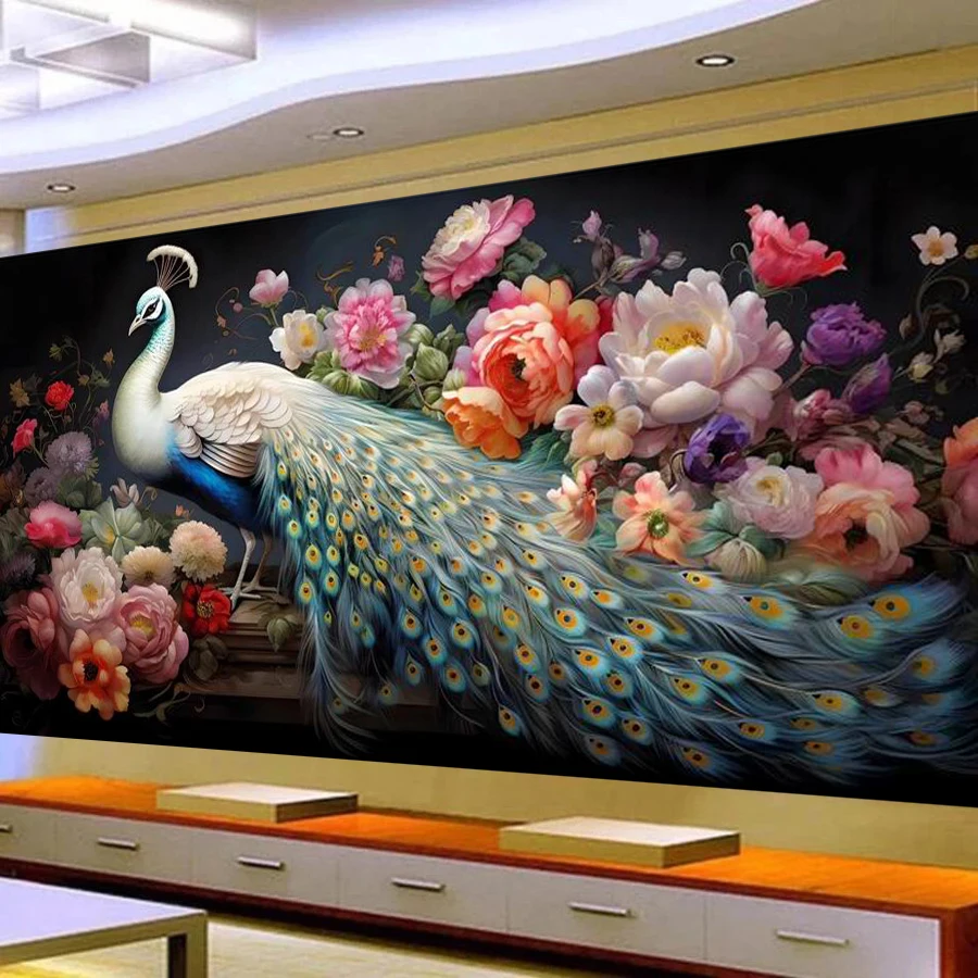 

Fullcang Peacocks Peony Flower Diy Diamonds Painting New 2025 Animals Big Birds Full Mosaic Embroidery Picture Size 200x100cm