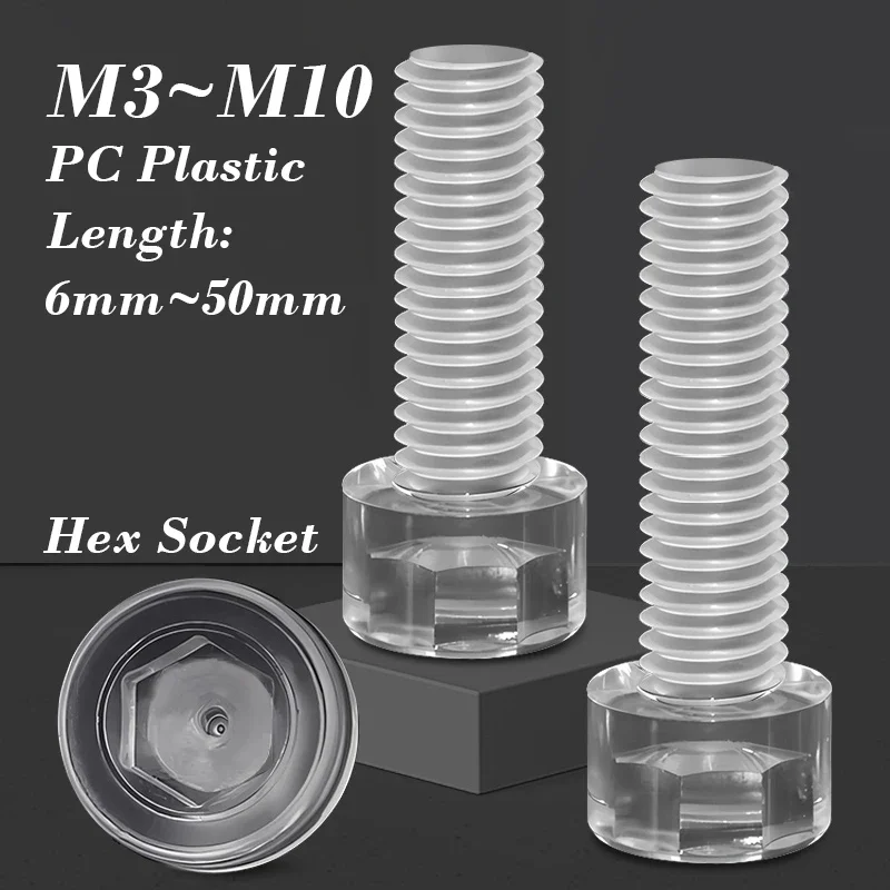 10~50 Pcs Acrylic Clear Cup Head Hex Socket Screw M3 M4 M5 M6 M8 M10 PC Plastic Acrylic Cap Head Bolt Insulated Anti-corrosion