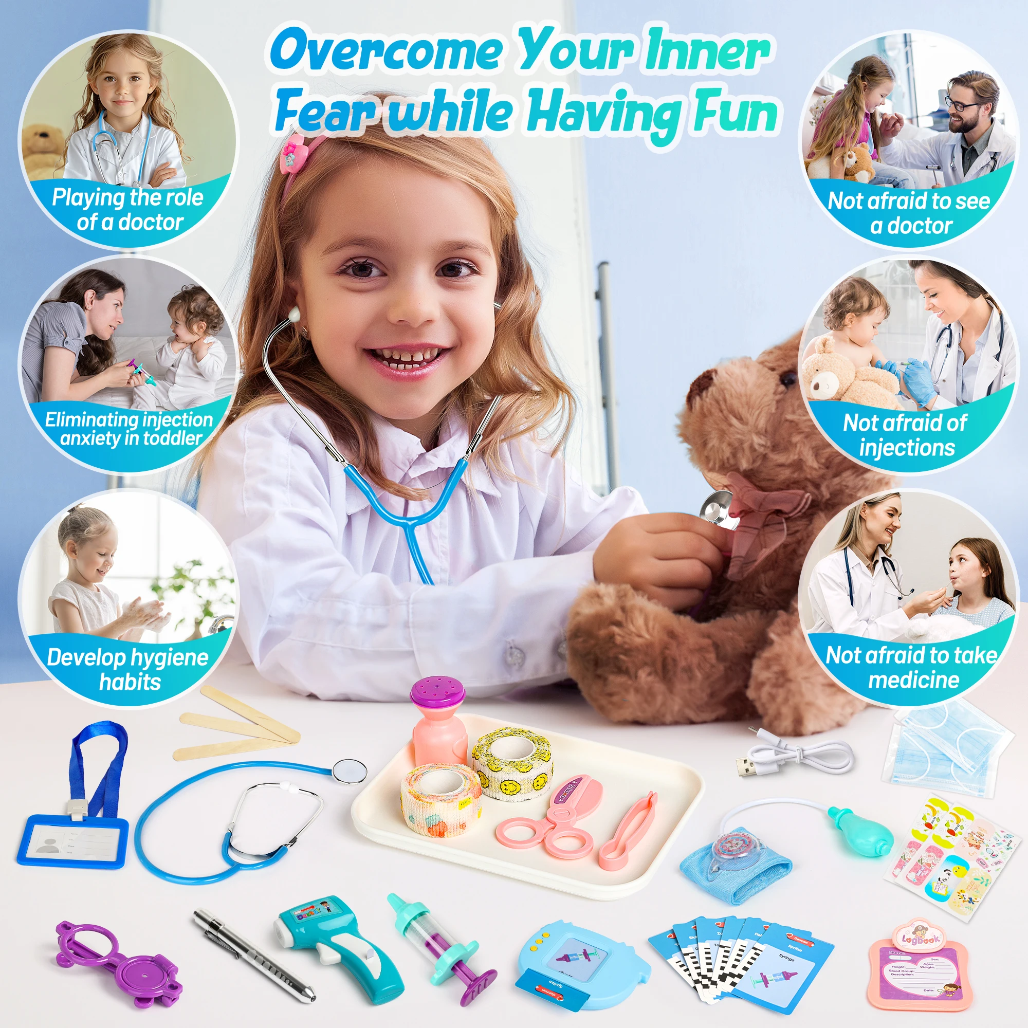 Kit de médecin pour enfants, 40 pièces, ensembles de jeu de médecin avec sac médical, jeu de rôle amusant, cadeau d'anniversaire pour garçons et filles de plus de 3 ans