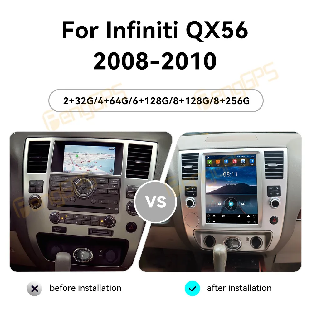 12.1 Inch Android 13 CarPlay Car Radio For Infiniti QX56 2008-2010 Touch Screen Multimedia Player GPS Navigation Head Unit DSP