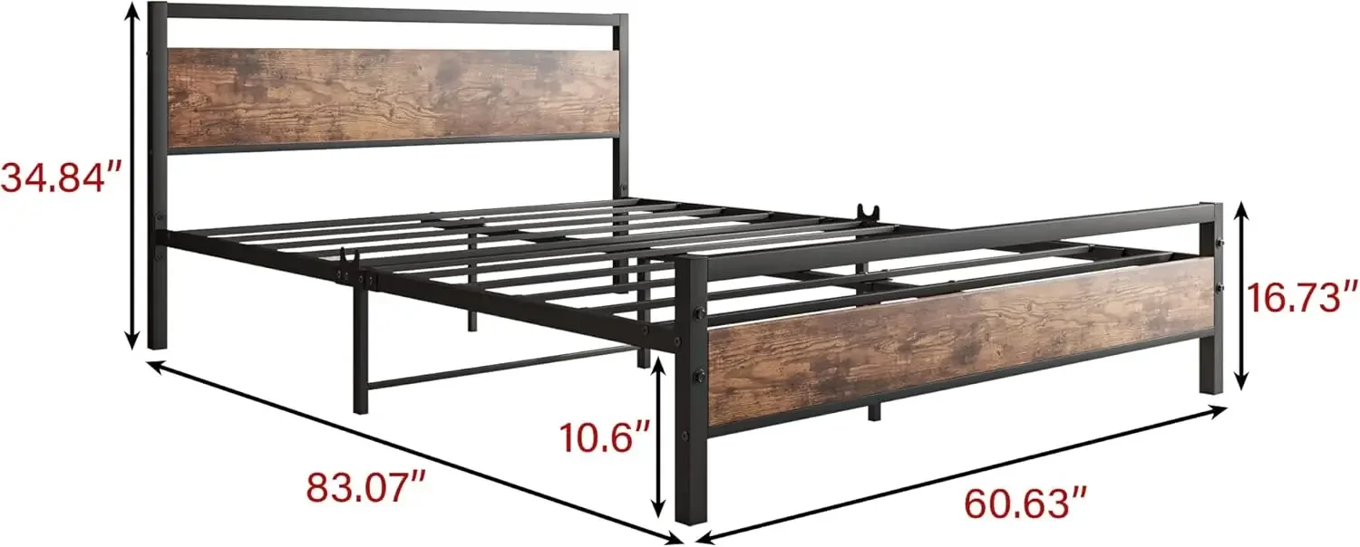 Black Queen Size Bed Frames with Wood Headboard,Heavy Duty Platform Bed Frame with Storage No Box Spring Needed,Mattress