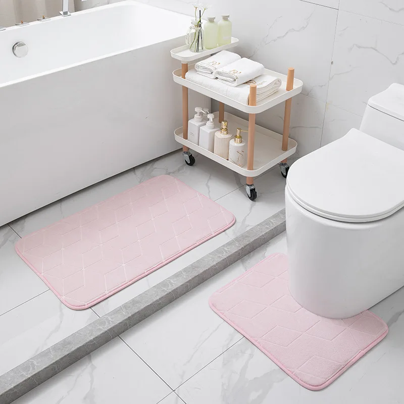 2 Pieces Bathroom Toilet Mat Set 50x80cm Anti Slip Bath Mat 50x40cm U Shaped Pedestal Rug Absorbent Bathroom Carpet Set Foot Mat