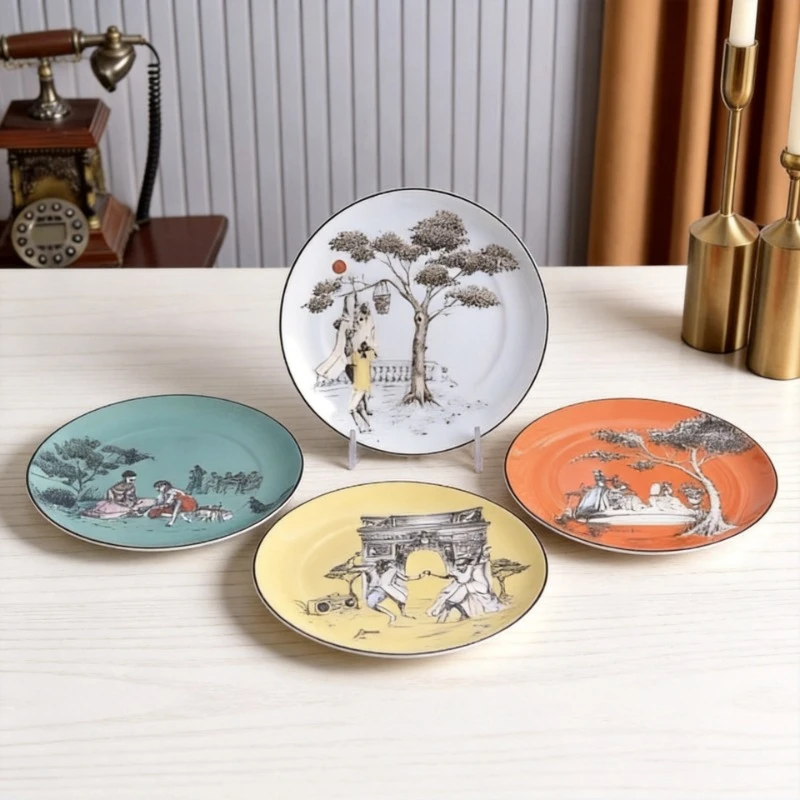 High-End Bone China Mug 4-Cup Set with Landscape Figure Flower Design Tea Cup Gift