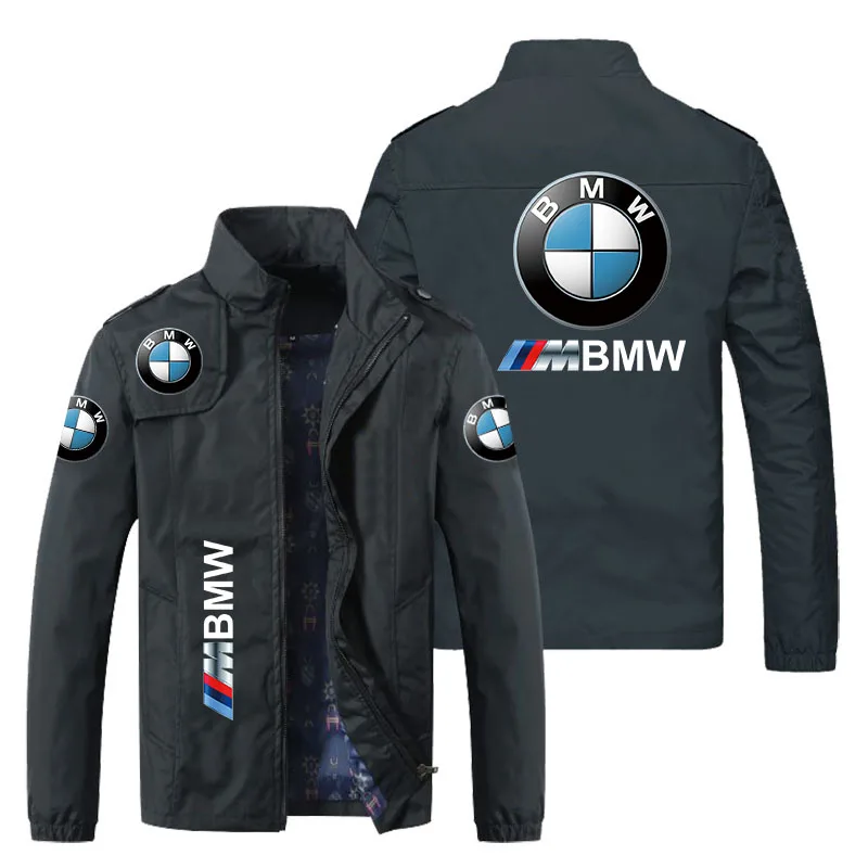 BMW Jacket Men\'s Clothing BMW Logo Print Biker Jacket Windbreaker Casual Outdoor Sports Oversized Biker Racing Jacket Black