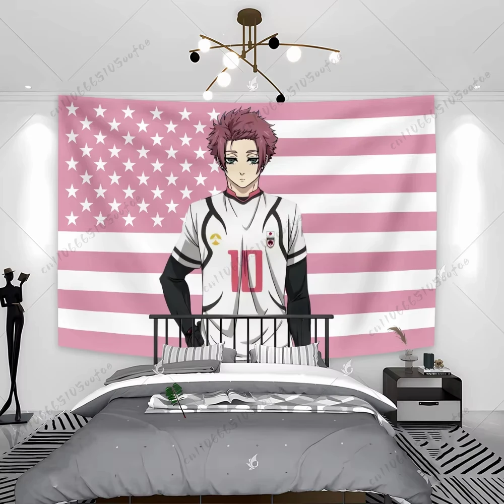 فريدة من نوعها الزخرفية أنيمي قماش مزخرف جداري قفل أزرق الوردي الأعلام الأمريكية اللوح الأمامي خلفية جمالية القماش غرفة ديكور المنزل #4