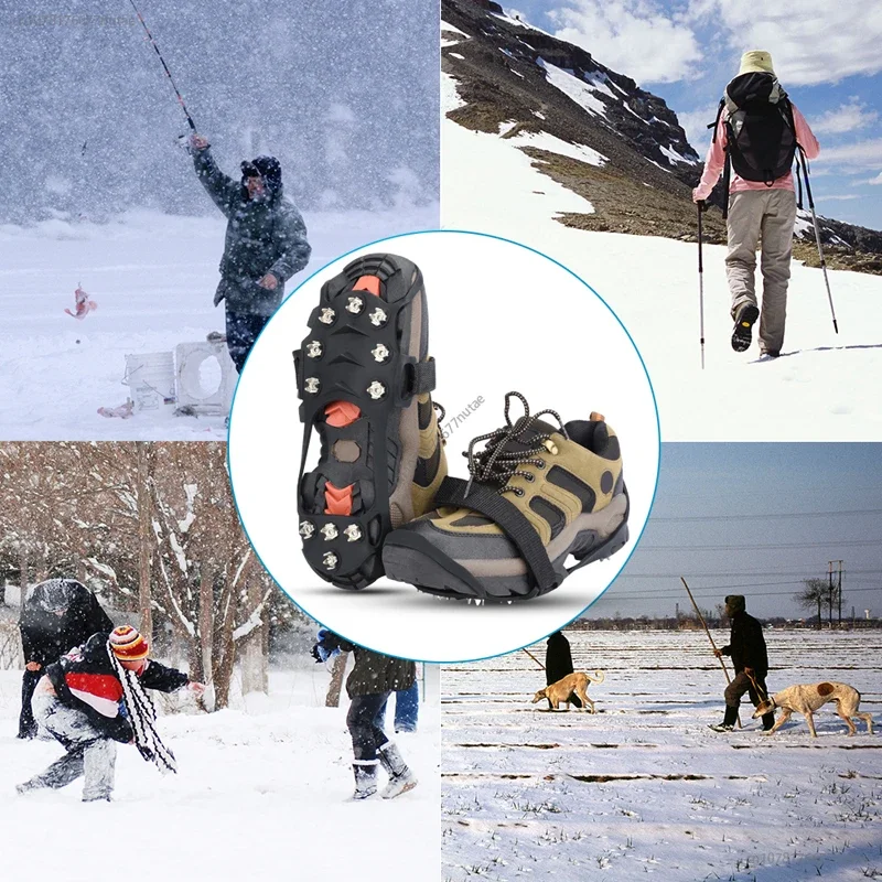 11 Stud anti-selip crampon untuk mendaki salju es sepatu paku Ice grip cleat musim dingin luar ruangan memancing antiselip mencakup sepatu