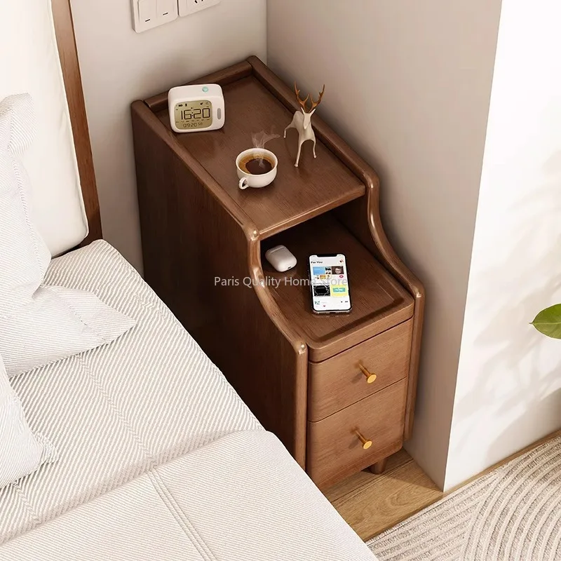 Solid Wood Bedside Table Simple Modern Mini Small Extremely Narrow Bedside Cabinet Ultra-narrow Edge Seam Shelf