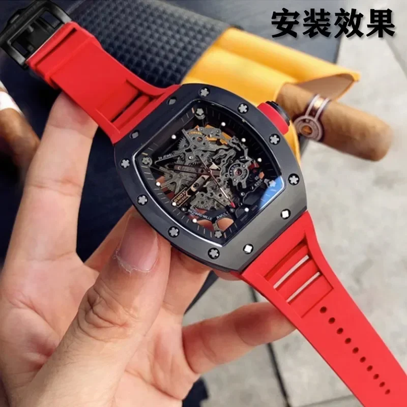 حزام ساعة من السيليكون لساعة ريتشارد ميل المقاومة للماء والعرق، حزام ساعة مطاطي ناعم ومريح، سوار فم مرتفع 25 مم