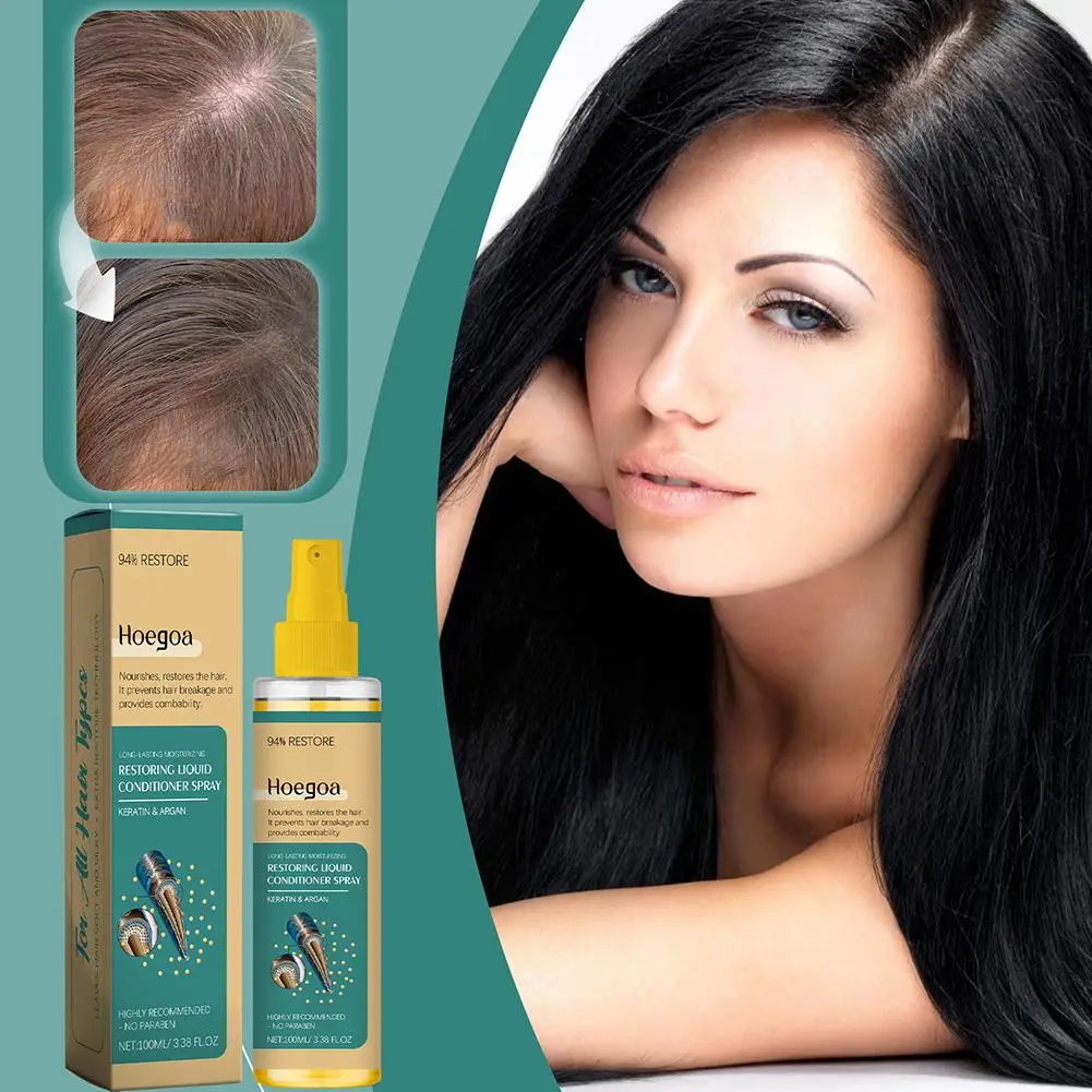 Keratin Argan Leave-In Conditioner Spray 100 ml - For Deep Repair Shine Anti-Frizz Anti-Split Ends All Hair Types D1B1