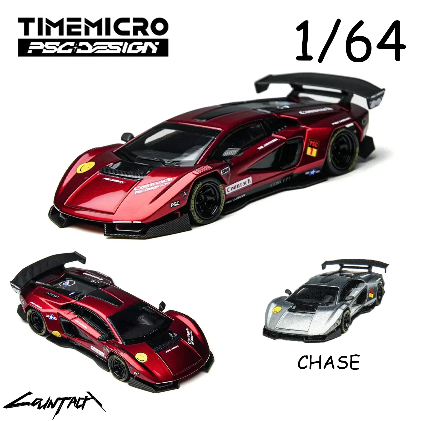 

TimeMicro × PSC DESIGN 1:64 Countache "V" Scarlet Alloy Premium Diecast Vehicle Model Toy Collectible Display Gift