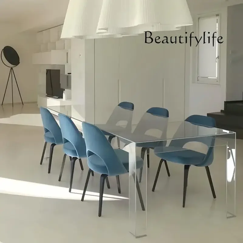 N40 Light luxury modern glass dining table rectangular reception table large apartment minimalist transparent eating table
