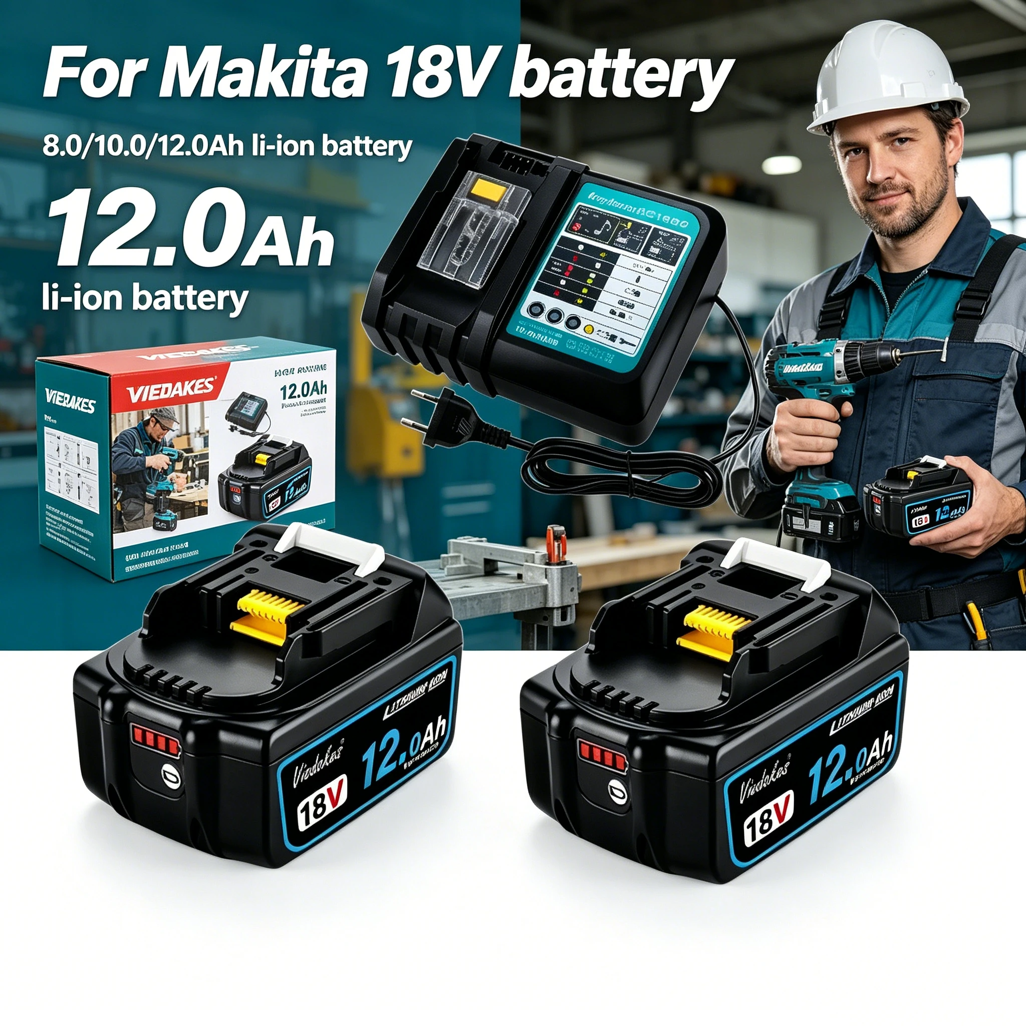 

Long life fast charge 18V 8Ah10Ah12Ah High Capacity Replacement Battery for Makita 18V Battery, Suit for DDF487/DGA404 / DGA504