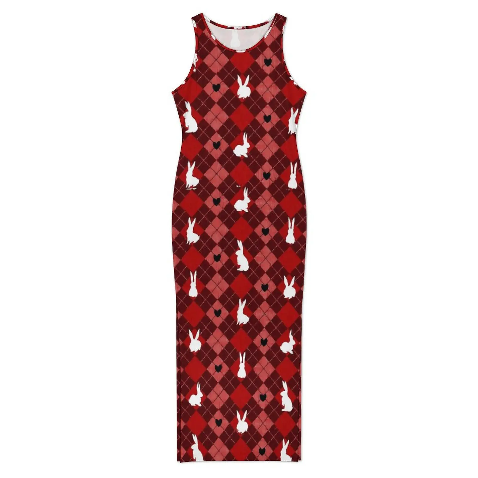 Womens Bodycon Dress 레트로 귀여운 토끼 맥시 드레스 여름 레드 화이트 버니 민소매 캐주얼 Y2k 프린트 드레스 빅 사이즈