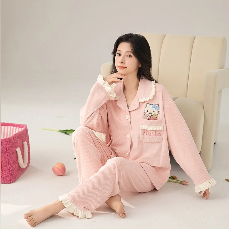 Sanrio Spring Casual Comfortable Pajamas Set Hello Kitty Homewear Sanrio Homewear Cute Cartoon Hello Kitty Casual Pajamas