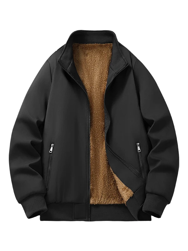 

Thiened Cotton Jaet for Middle-Aged And ly Men Winter Warm Fce Lined Stand Collar Jaet Casual Sle Zipper Closure
