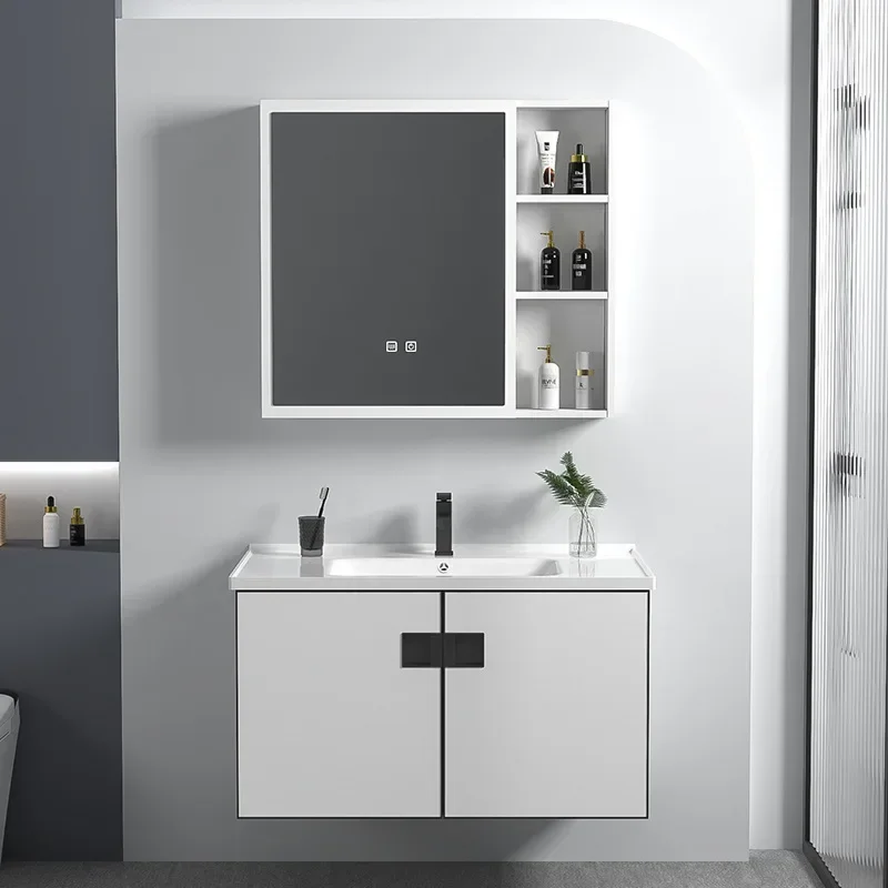 

Bathroom vanity Ceramic Washbasin Gray Cabinet Set Bathroom Kit with Mirror Cabinet Wall Vanity and Sink Modern Home Furniture