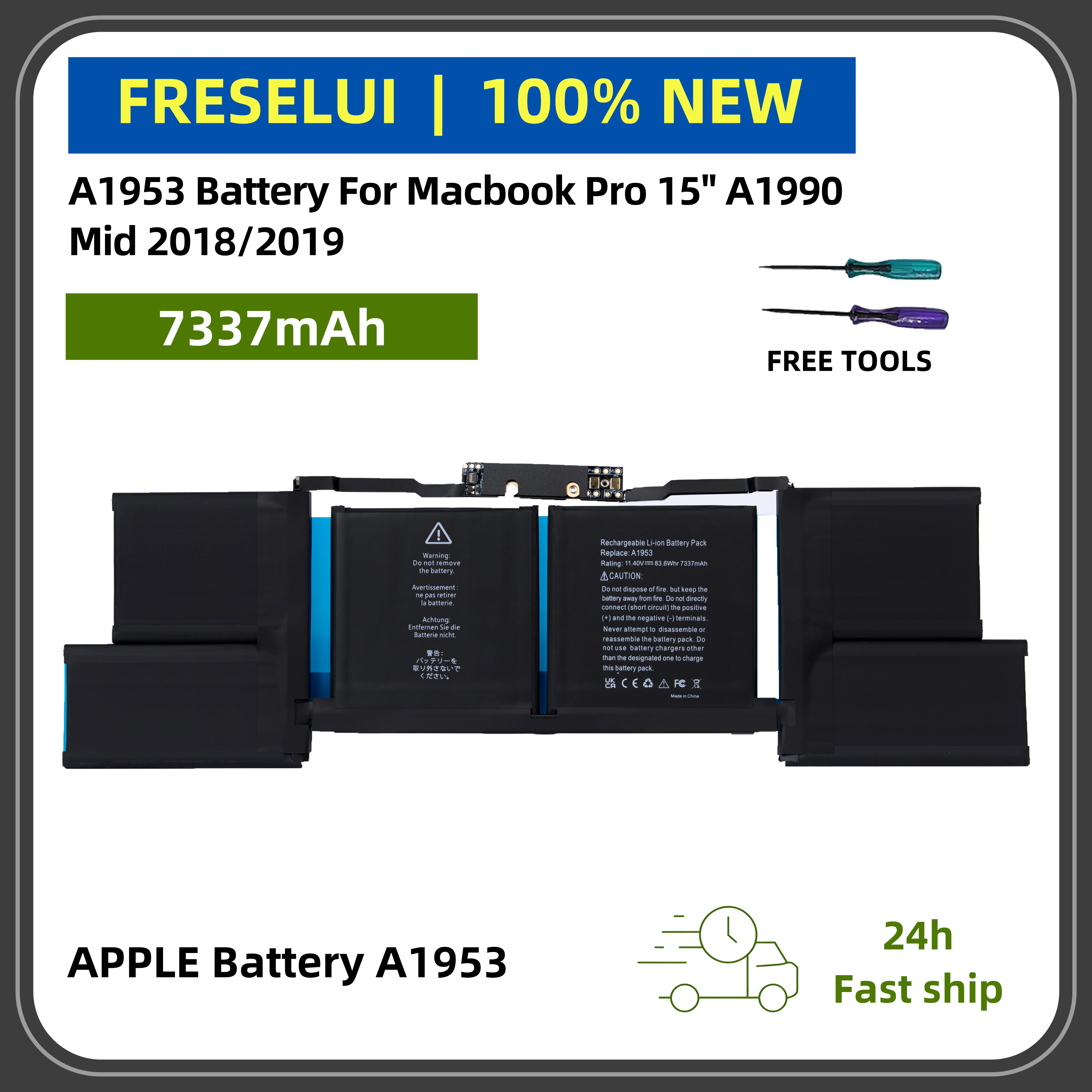 

FRLESUI | Высокопроизводительный аккумулятор A1953 для MacBook Pro15 дюймов A1990, середина 2018/2019 | Длительный и безопасный +2-летняя гарантия