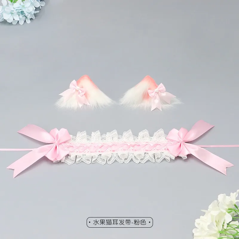 Chapéu de arco de pelúcia feito à mão, grampos de cabelo de orelha de gato, faixas de cabelo de lolita de orelha de gato, acessórios de dramatização de orelha de Halloween