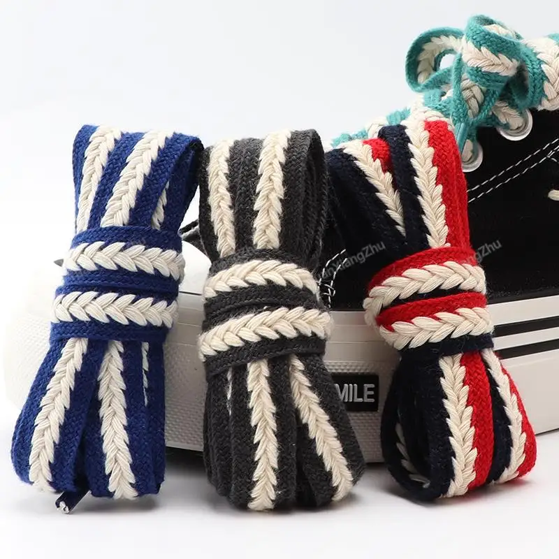 Colorblock Shoelaces Quality Cotton Sneakers Shoe laces 1.5cm Widen Flats Shoelace 100/120/140/160CM Laces Shoes Accesories