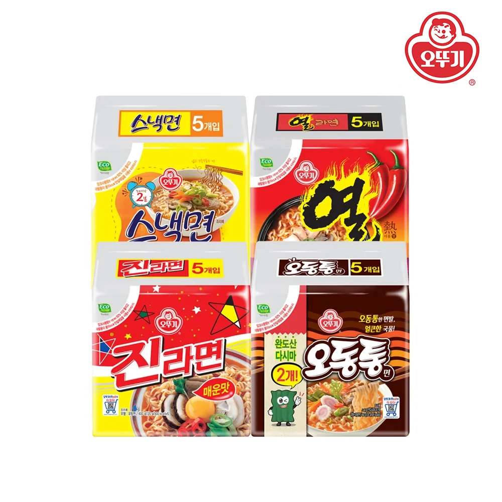[Ottogi] Jin Ramen Spicy Flavor 5 Packs + Odon Ramen 5 Packs + Snack Noodles 5 Packs + Hot Ramen 5 Packs