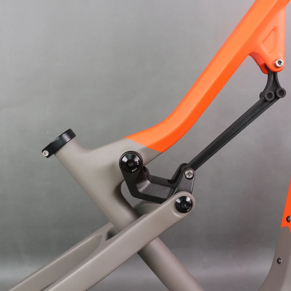 27.5er Plus 29er Dual Suspension E-MTB Frame E22 Post Mount Carbon Fiber T800 For EP800 Motor Grey-Orange Design