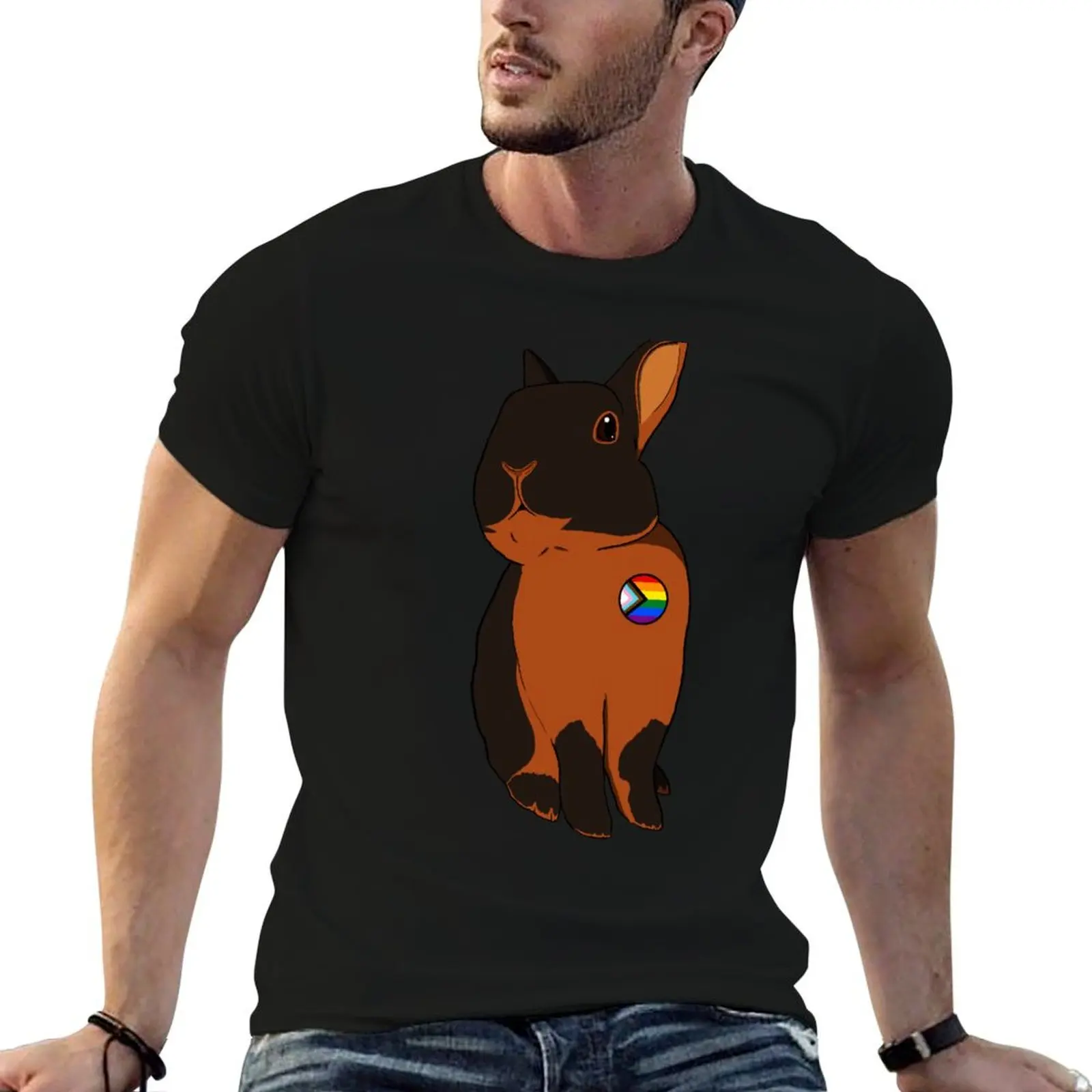 

Pride Bunny Tan Rabbit - Pride Progress T-Shirt printed t shirts for man man graphic t shirt T-Shirt