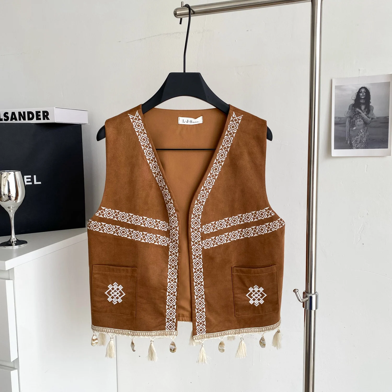 

Винтажный вышитый кардиган с v-образным вырезом, богемный отпускной жилет без рукавов с бахромой