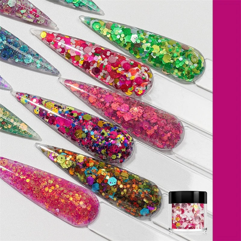 Fsixcl 12 Farbe Flasche Nail Art bunte Pailletten Pigment Staub Acryl Tauch pulver Set Glitter für Nägel profession elles Material