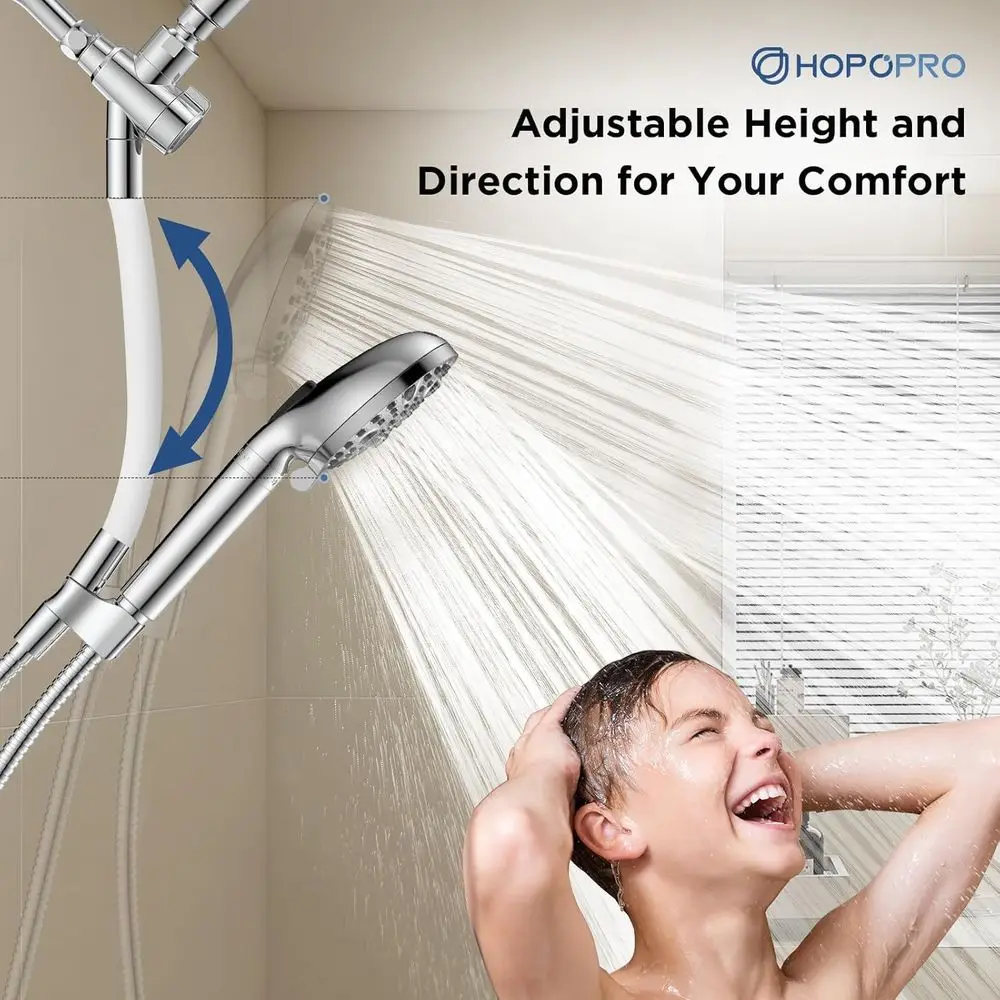 مجموعة رأس دش عالية الضغط مكونة من 15 إعدادًا مع فلتر مياه صلبة، تزيل الكلور، وتعزز صحة البشرة والشعر، كروم حديث