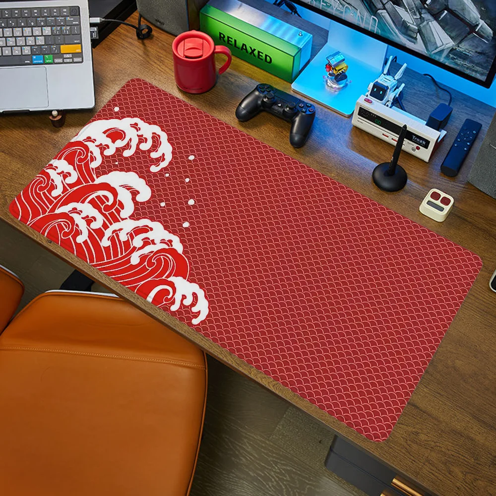 Gamer Desk Accessories Office Japanese-style Waves Pk Control Mouse Pad 900x400 Gaming Pc Mousepad Anime Computer Table Mat Mats